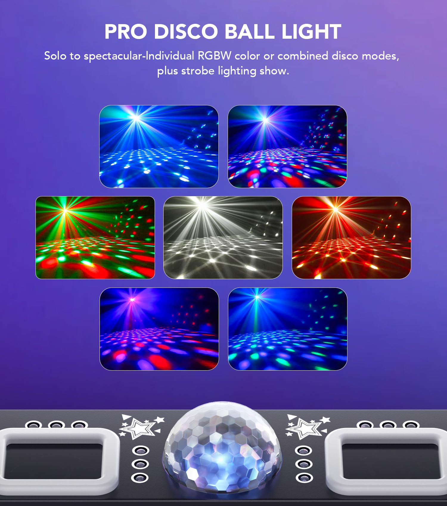 Professional 6-in-1 DMX & Sound Activated DJ Laser Light Show Machine with Disco Ball - RGBW & UV Strobe Party Lights for Rave, Club, Dance Bar, and Indoor Events | Perfect for DJ Performances, Nightclubs, and Home Parties