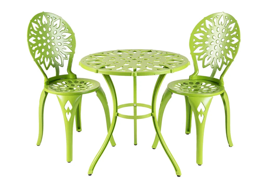 Sunflower Bistro Set Outdoor Patio Furniture - 3-Piece Garden Dining Table and Chairs for Small Spaces, Perfect for Balcony, Deck, Backyard & Cafe Use
