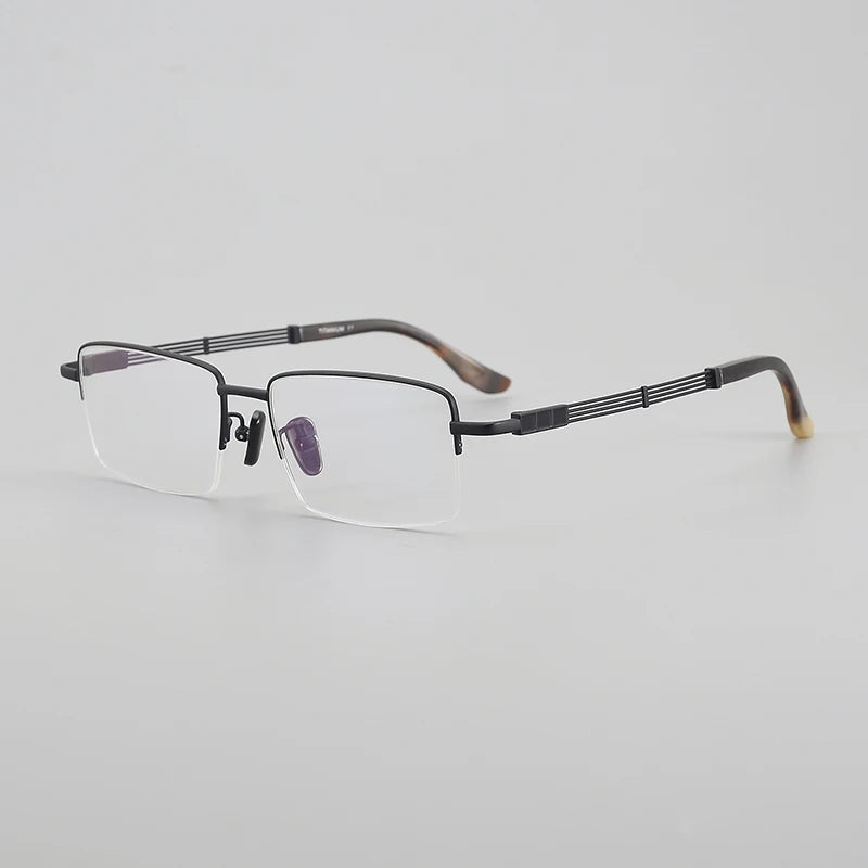 Aror Unisex Semi-Rimless Square Titanium Horn Temple Eyeglasses 494115 - Lightweight & Durable Eyewear for Work, Reading, and Fashion
