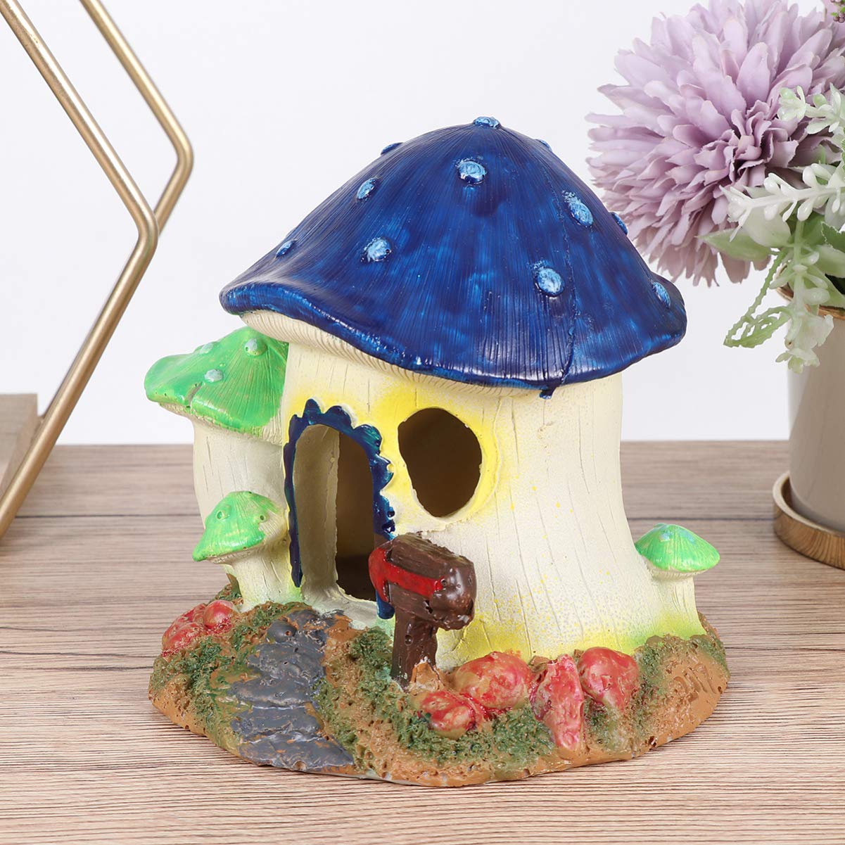 POPETPOP Resin Mushroom Hideout House - Aquarium Decor for Small Fish, Shrimp & Betta | Cute Underwater Cave Shelter for Fish Tank Landscape | Perfect for Tropical, Freshwater & Nano Tanks