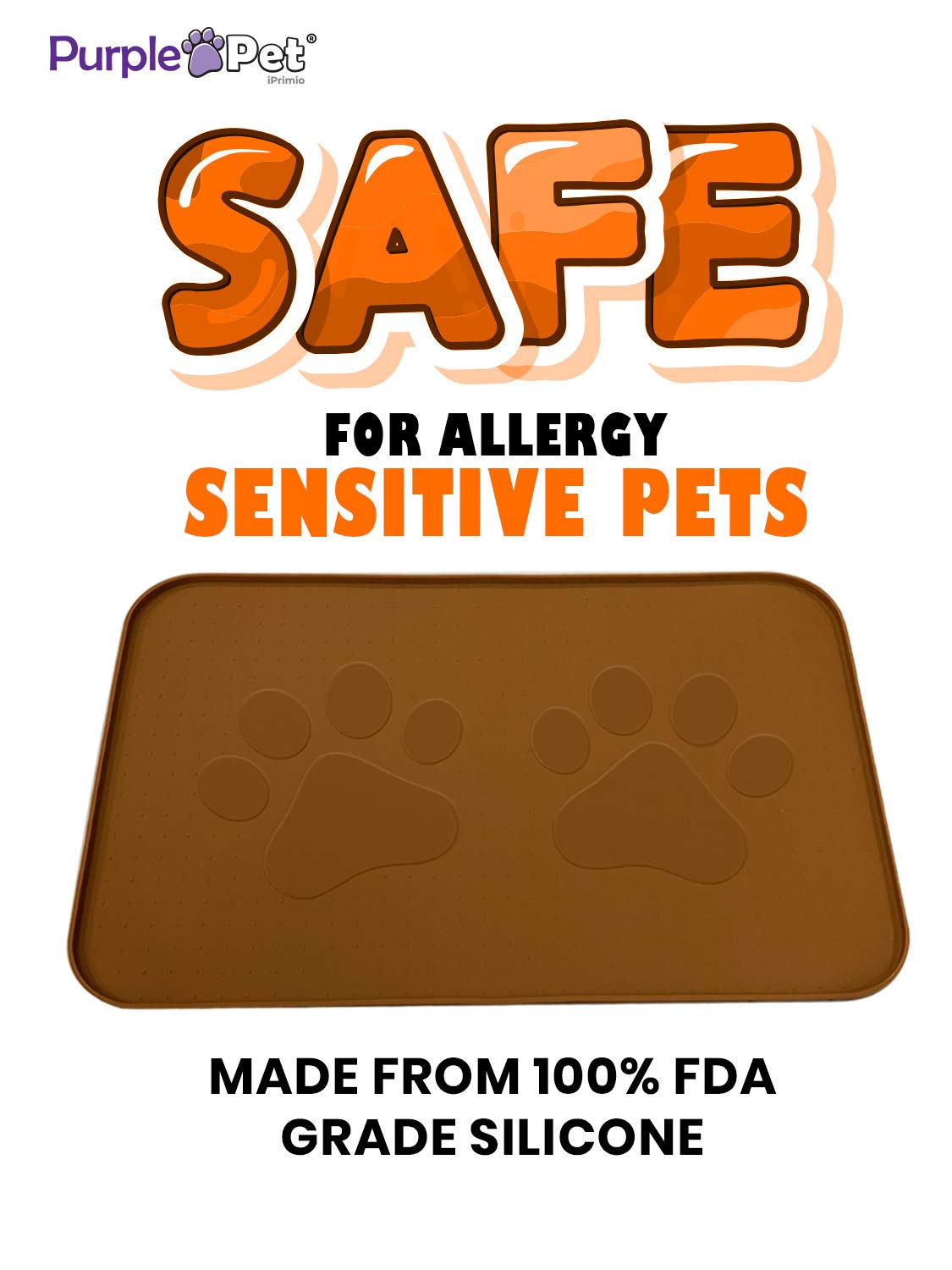 iPrimio Extra Large Non-Slip Pet Food Mat - Food Grade Silicone Cat & Dog Feeding Mat for Bowls - Waterproof Floor Protector Against Spills - Large Brown (Perfect for Kitchens, Garages & Outdoor Use)