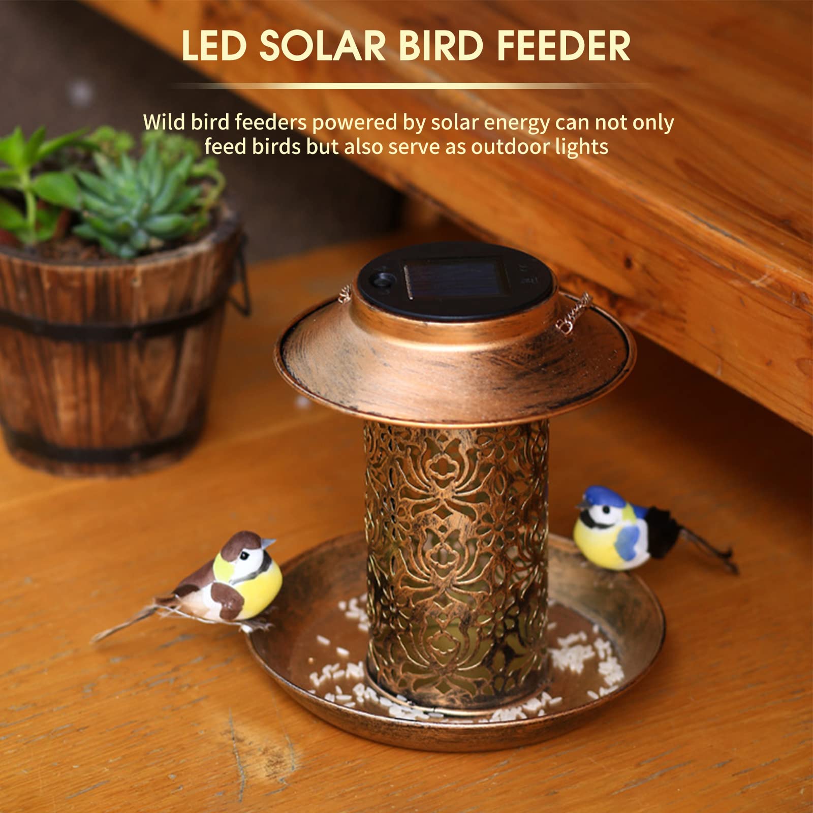 Solar LED Bird Feeder with Projection Light - Outdoor Hanging Garden Decoration for Wild Birds - Perfect Gift for Bird Lovers - Ideal for Backyard, Patio, and Garden Decor
