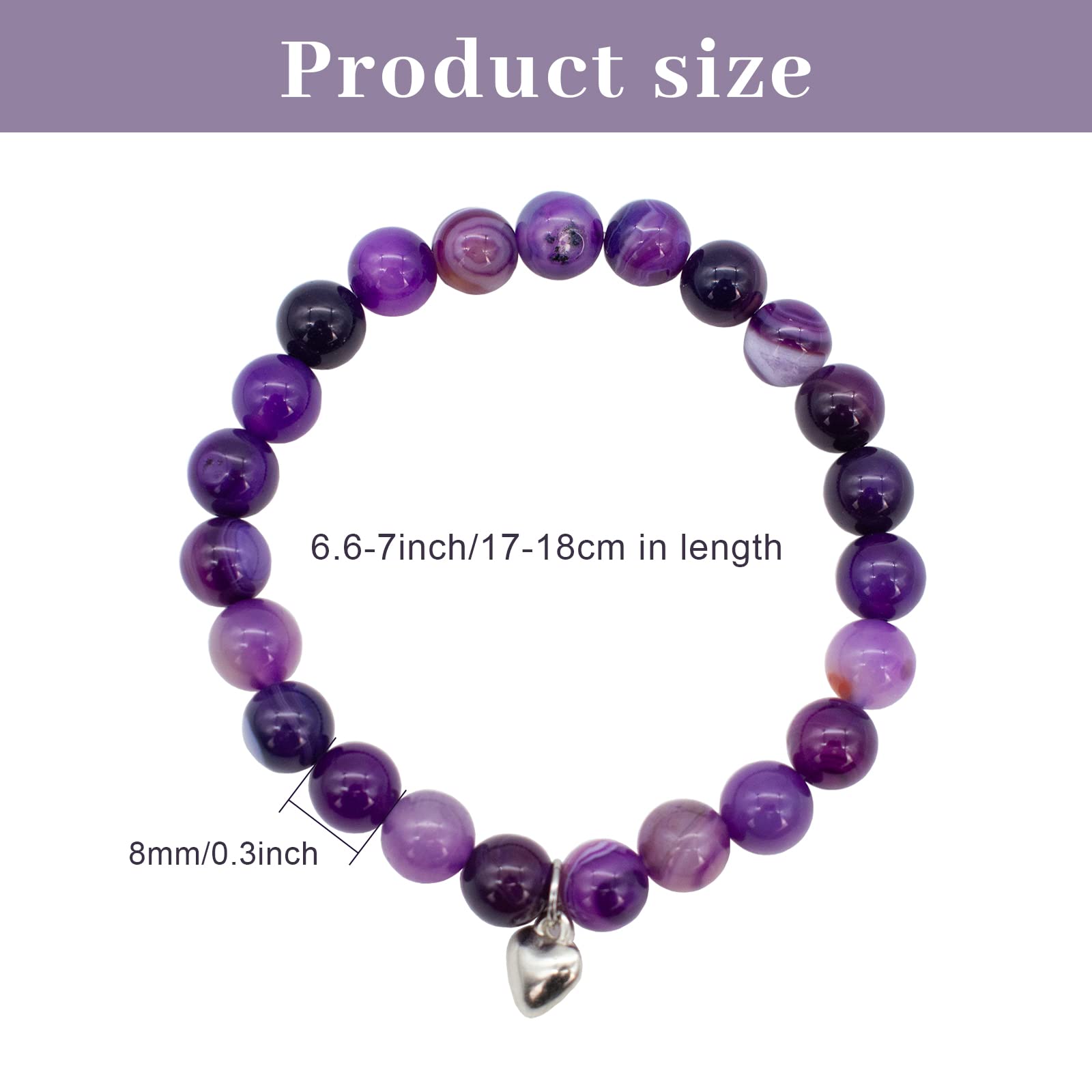 XIACIBDUS 8mm Natural Stone Anxiety Relief Bracelet - Purple Agate Healing Crystal Chakra Bracelet for Women & Men, Gift Box Included | Meditation, Stress Relief, Mother's Day Gift