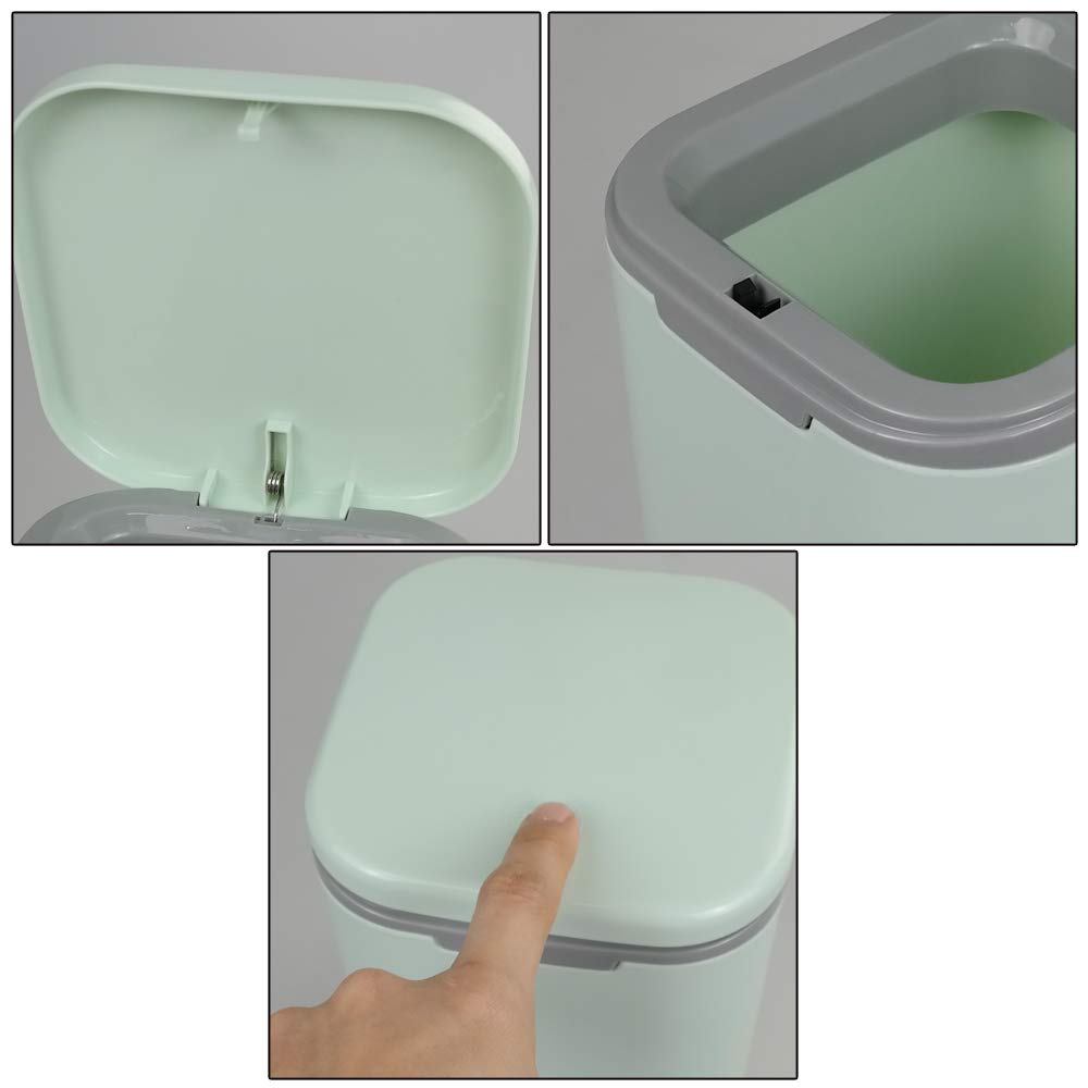 Compact 0.5 Gallon Push-Button Trash Can for Kitchen Countertop - Space-Saving Small Waste Bin with Lid, Perfect for Bathroom, Office, or Dorm Room (Green)