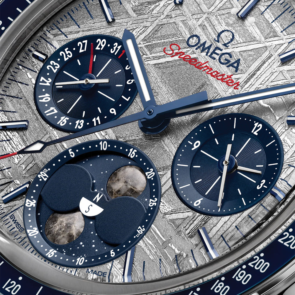 Speedmaster Moonphase Meteorite Co-Axial Master Chronometer Watch - 43mm Galvanic Grey Stainless Steel Bracelet - Luxury Men's Chronograph for Gifts, Business & Formal Occasions