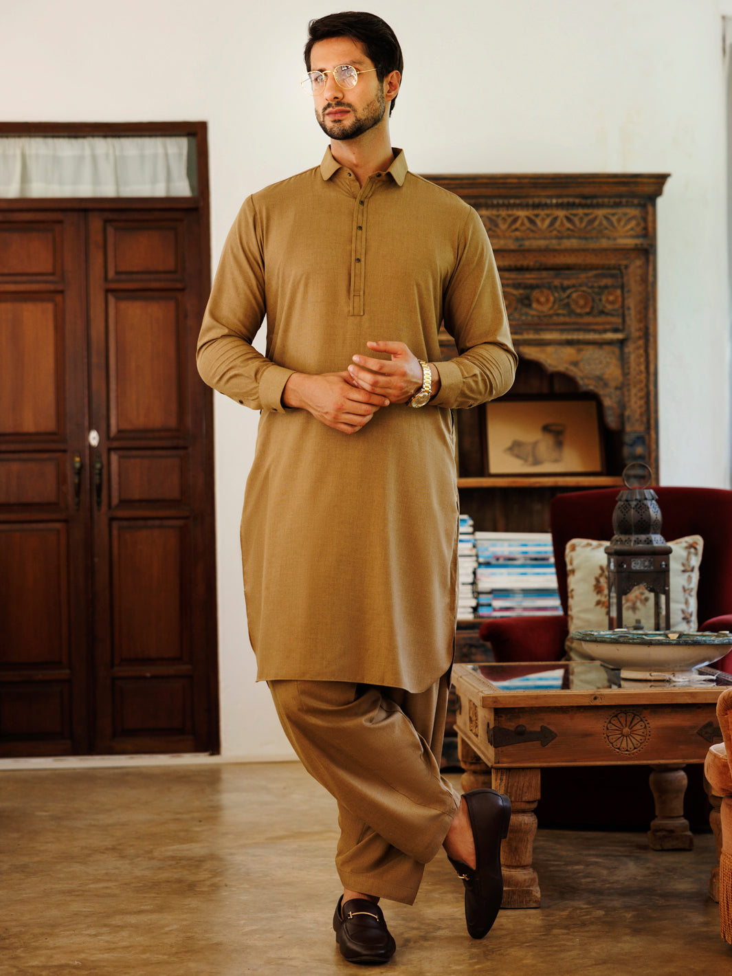 Premium Blended Green Shalwar Kameez by J. Junaid Jamshed - Elegant Pakistani Traditional Outfit for Men - Perfect for Weddings, Eid & Special Occasions