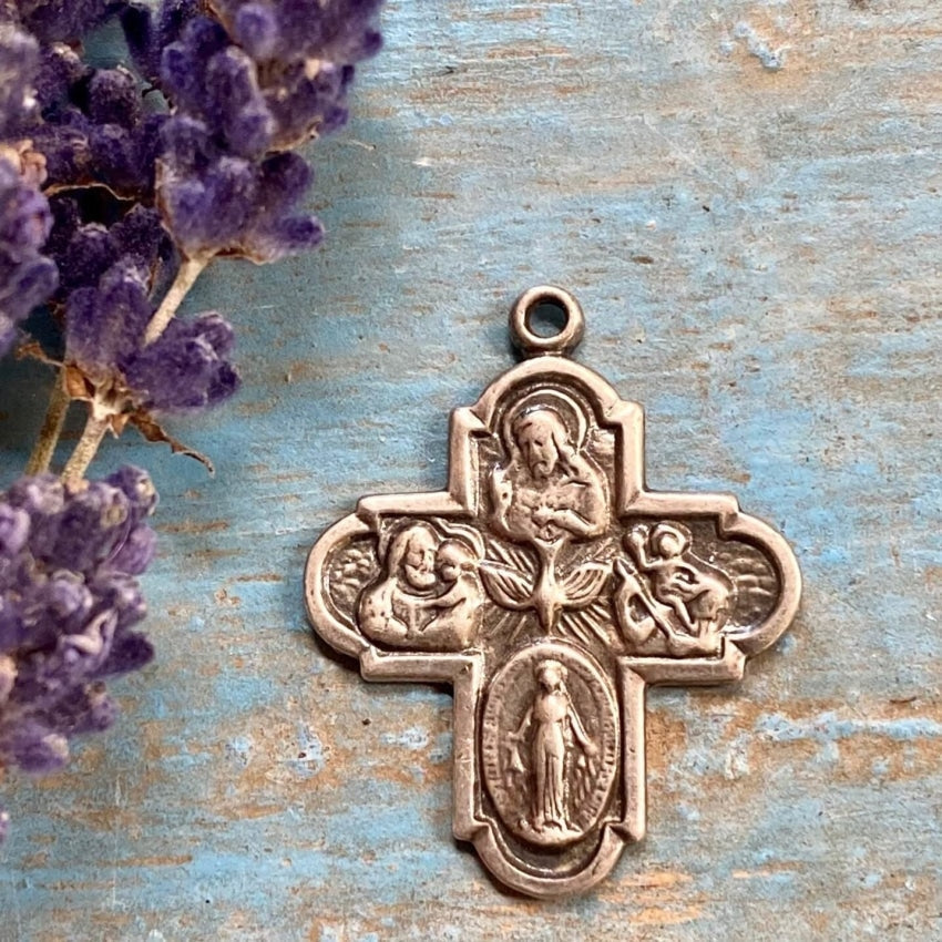 925 Sterling Silver Devotional Four Way Cross Pendant Necklace - Perfect for Religious Gifts, Baptism, First Communion & Everyday Faith Jewelry