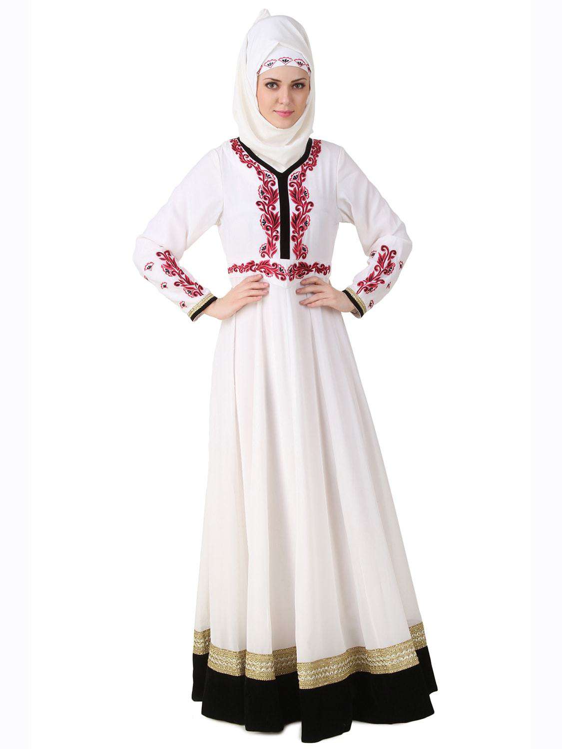 Elegant White Georgette and Crepe Abaya for Women - Modest Islamic Prayer Dress - Perfect for Eid, Ramadan & Special Occasions
