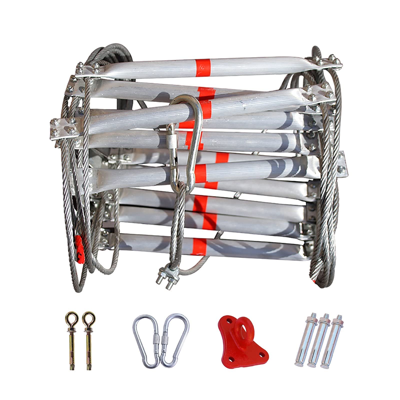 MKJLSD Emergency Fire Escape Ladder - 32.8Ft Aluminum Alloy Safety Rope Ladder with Hooks for 7 Story Buildings | Fast Deployment & Easy to Use | Perfect for Home Safety, High-Altitude Work & Emergency Evacuation Scenarios