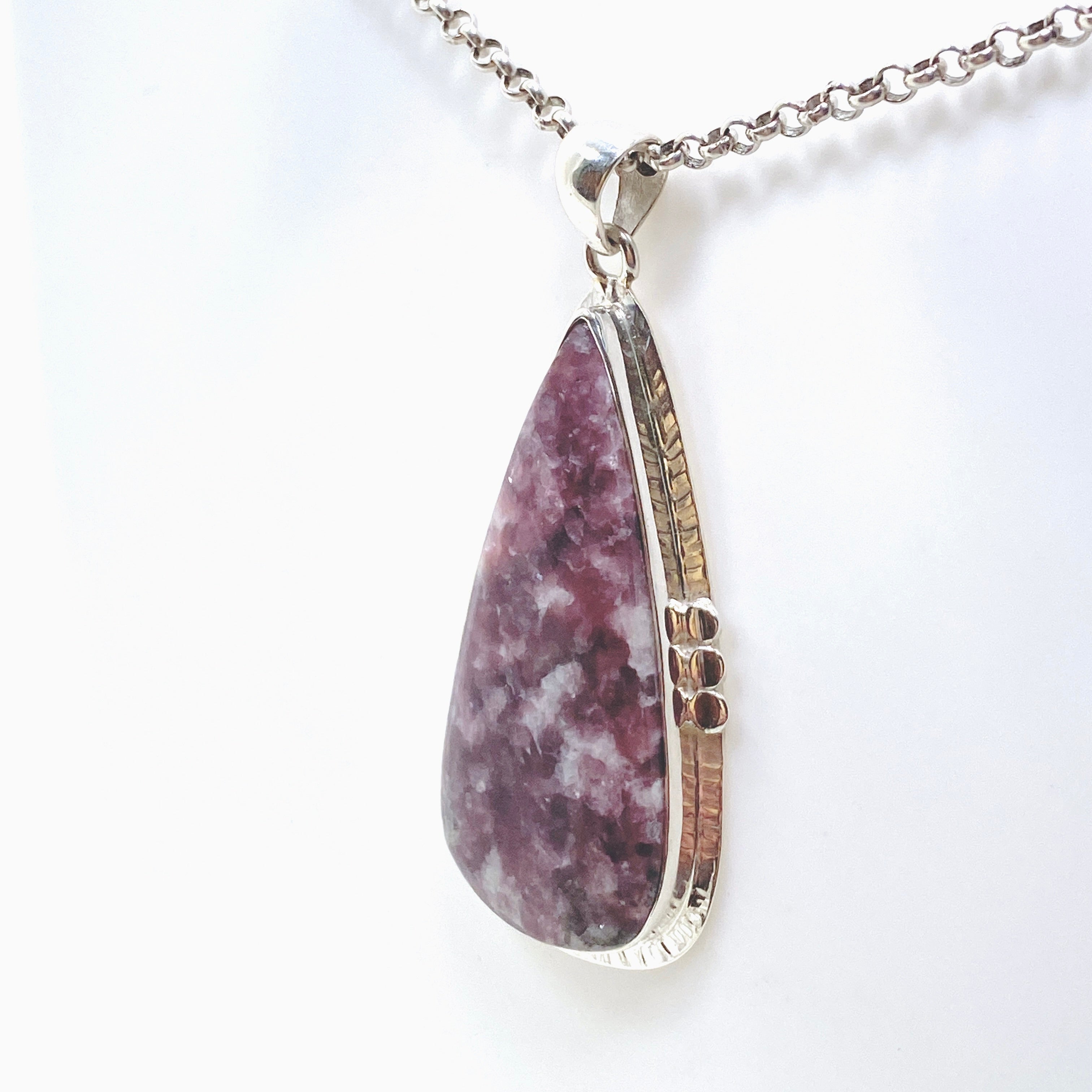 Lepidolite Teardrop Cabochon Pendant in Sterling Silver Setting - KPGJ4612 | Healing Crystal Jewelry for Stress Relief & Meditation | Perfect for Spiritual Gifts & Energy Balancing