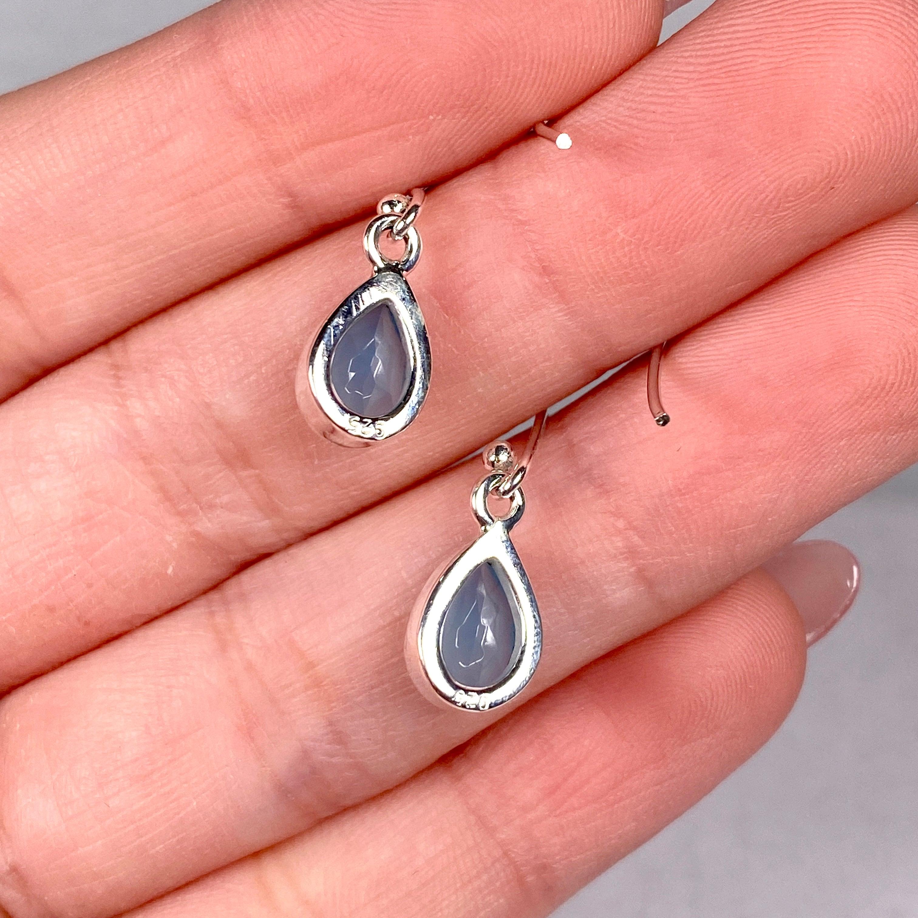 Blue Chalcedony Petite Teardrop Faceted Earrings - Dainty Gemstone Jewelry for Women - Perfect for Weddings, Parties & Everyday Elegance