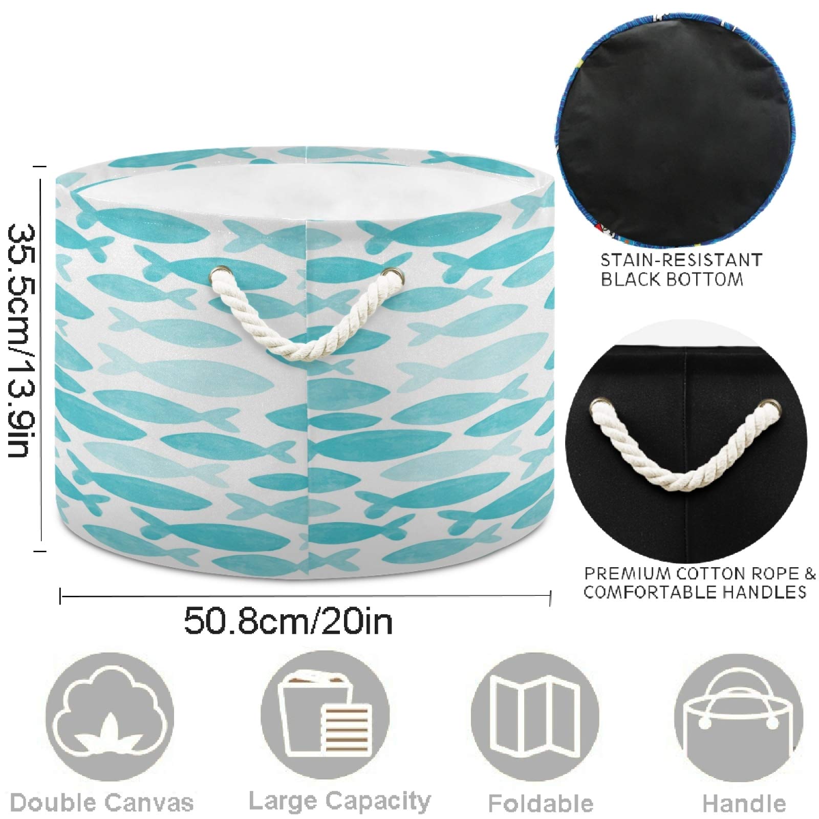 Visesunny Blue Whale Nursery Storage Basket - Waterproof Canvas Fabric Toy Organizer Bin, Laundry Hamper for Kids Room, Playroom, Shelves | Perfect for Baby Clothes, Stuffed Animals & Toy Storage