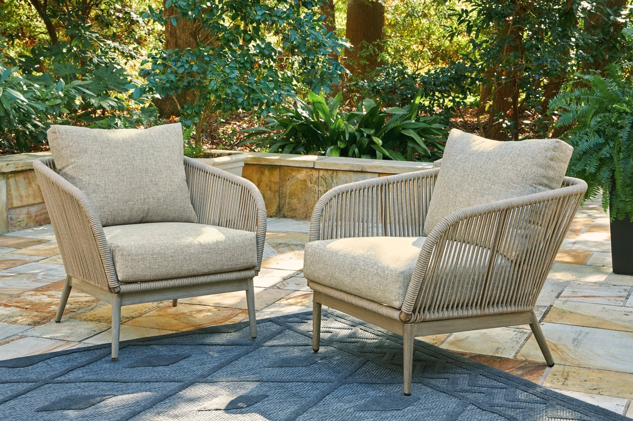 Hidden Valley Outdoor Lounge Arm Chairs - Waterproof Patio Furniture Set of 2, Comfortable Garden Chairs with Cushions for Backyard, Poolside, Deck, and Porch Relaxation