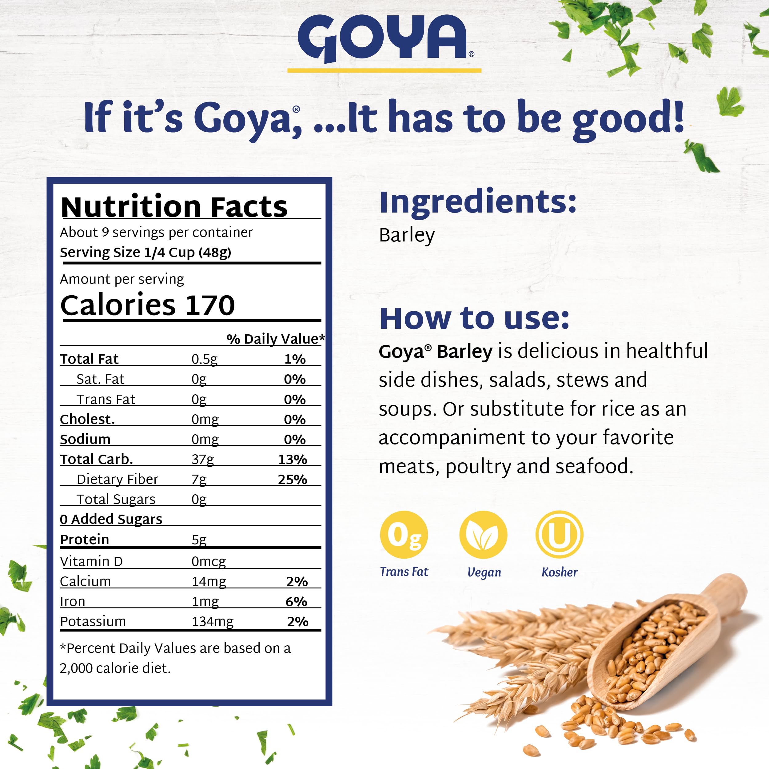 Goya Pearl Barley - 16oz Bag | High Fiber, Nutritious Whole Grain for Cooking, Cereal & Soup | Pantry Staple for Healthy Meals & Meal Prep