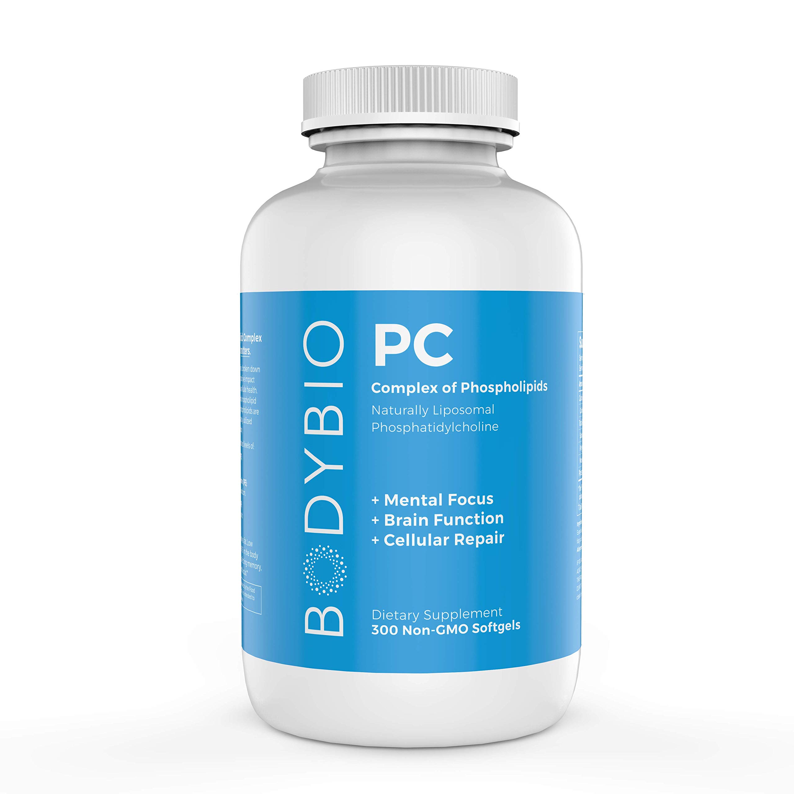 Brain Supplement 300 Softgels - Pure Phospholipid Complex for Memory & Focus | Nootropic Booster with BodyBio Phosphatidylcholine | Supports Cognitive Function, Cellular Repair & Healthy Aging | Ideal for Students, Professionals & Seniors Seeking Mental Clarity