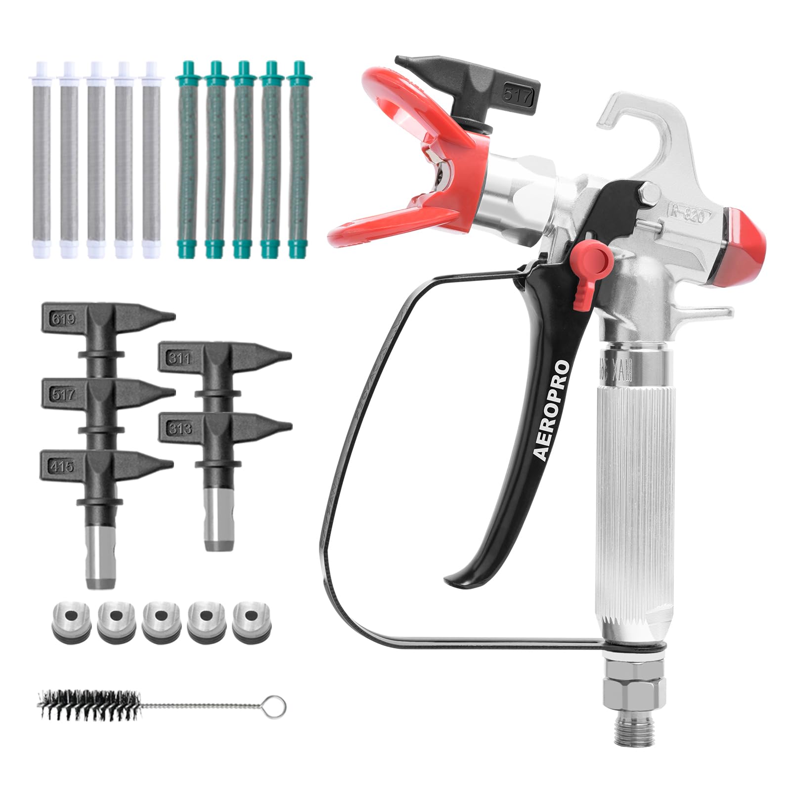 AEROPRO 3600PSI Airless Paint Sprayer Gun Kit with 5 Spray Tips & 10 Filters - High Pressure Swivel Joint Spray Gun for Interior/Exterior Walls, Doors, Fences - Perfect for Home Painting Projects & DIY Renovations (Silver)