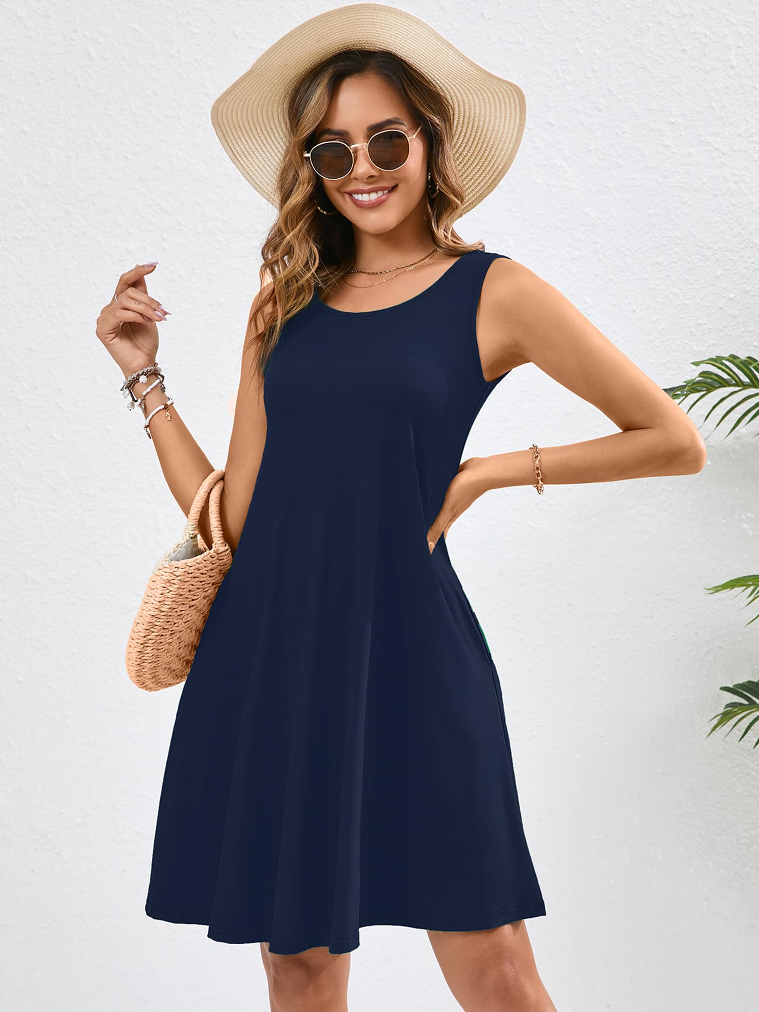 KORSIS Women's Summer Casual T-Shirt Tank Dress - Sleeveless Swing Flowy Sundress with Pockets for Beach, Vacation & Everyday Wear