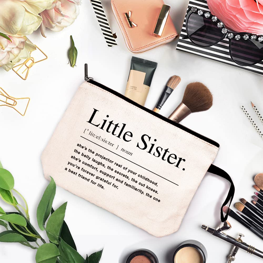 ZHANTUONE Cute Cosmetic Bag for Little Sister - Perfect Birthday Gift, Best Friend Present, Sister Soulmate Quote Definition - Ideal for Travel, Makeup Storage & Daily Use