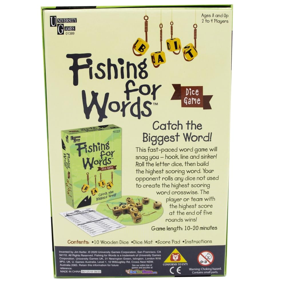 Fishing for Words Dice Game - Fun Family & Travel Word Game for 2-4 Players Ages 8+ - Perfect for Road Trips, Parties & Game Nights