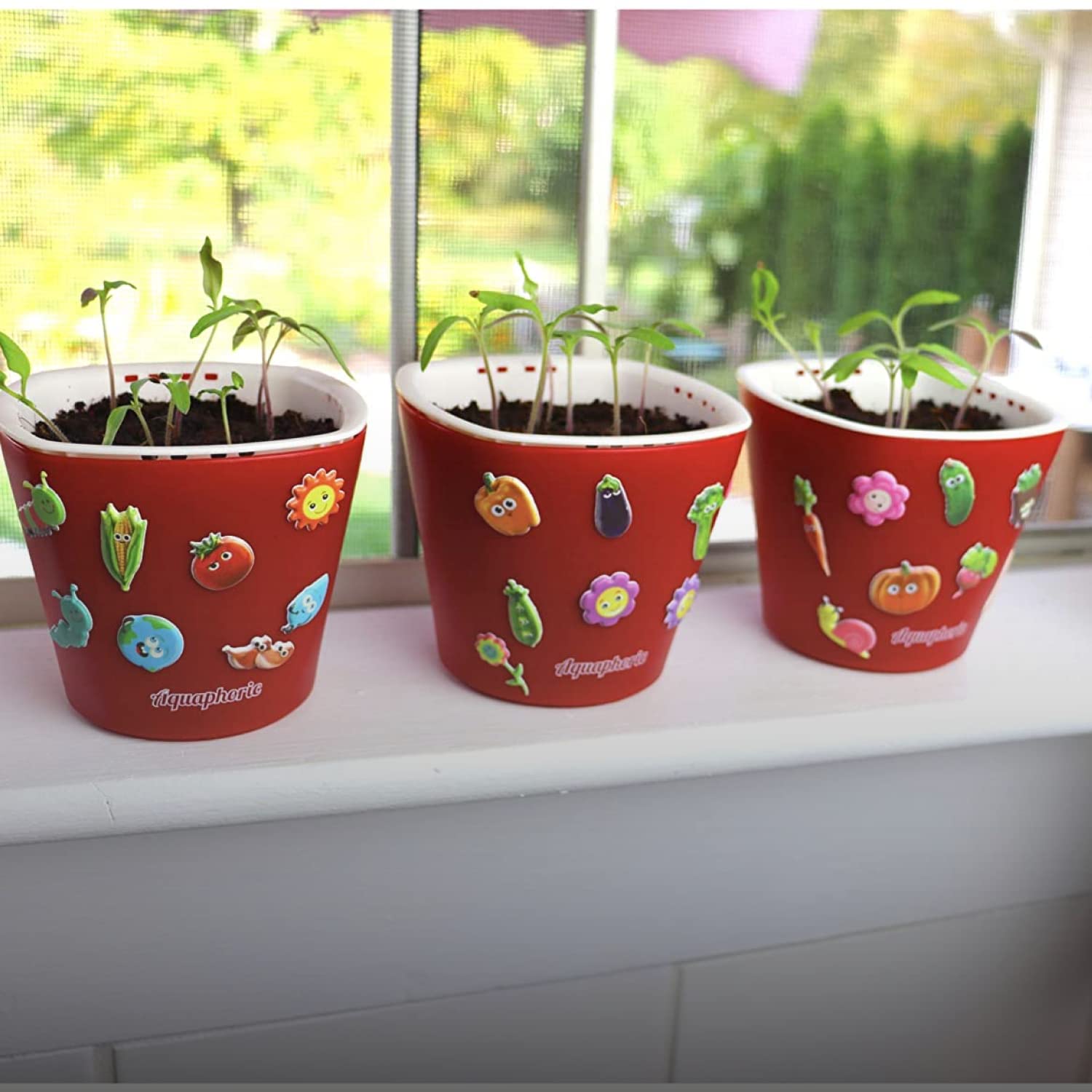 Kids Vegetable Planting Kit - Window Garden Sow Much Fun Seed Starter with 3 Self-Watering Planters, Soil, Cherry Tomato Seeds & Puffy Stickers | Easy No-Mess Gardening for Children | Perfect for Indoor Classroom Projects & Home Science Experiments