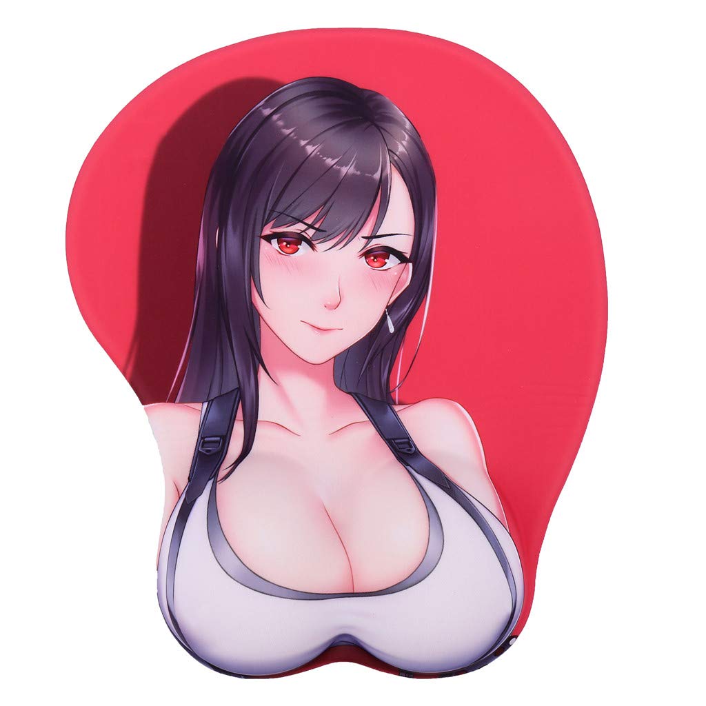 Tifa Red Anime Mouse Pad - 3D Oppai Gaming Mousepad with 2-Way Skin - Perfect for PC Gaming & Office Use