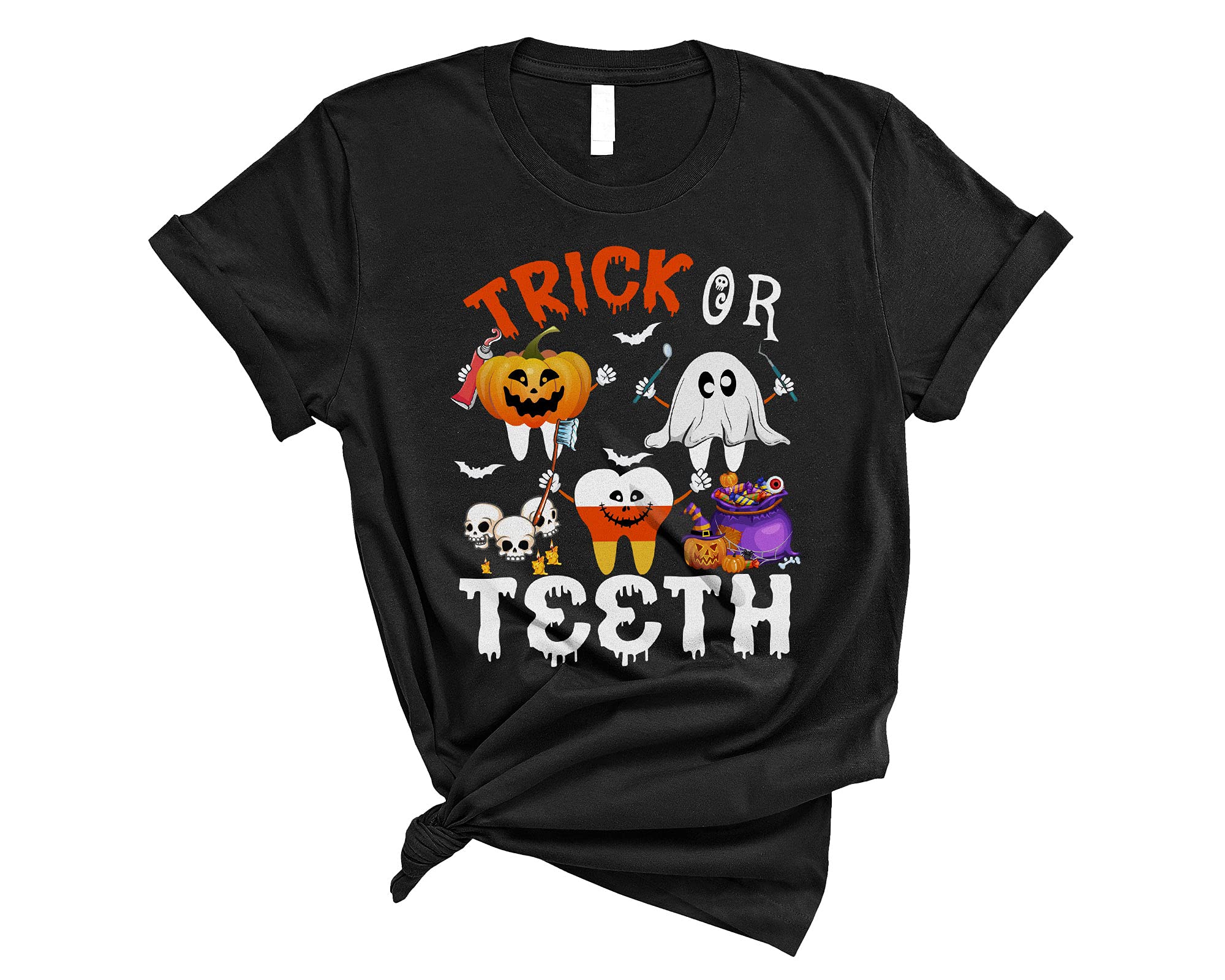 Funny Halloween Trick Or Teeth Dentist Squad Unisex T-Shirt - Cute Pumpkin Boo Dental Gift for Dentists & Halloween Lovers - Perfect for Costume Parties, Dental Office Gifts & Halloween Events