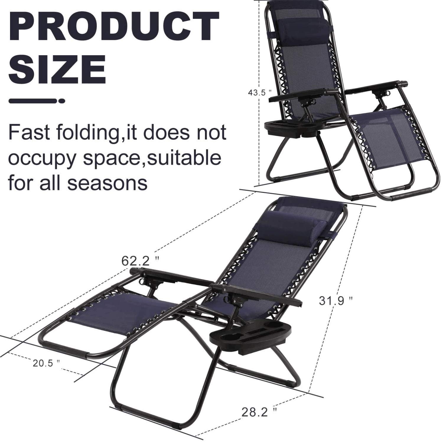2 Pack Zero Gravity Lounge Chair - Portable Folding Outdoor Recliner with Adjustable Headrest & Cup Holder, 250lbs Capacity - Perfect for Backyard, Beach, Pool, and Lawn Relaxation