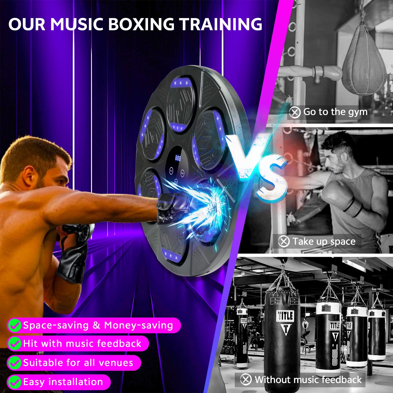 Bluetooth Music Punching Machine for Adults & Kids - Wall Mounted Boxing Equipment with Gloves for Home, Office & Gym - Perfect for Stress Relief, Fitness Training & Family Fun