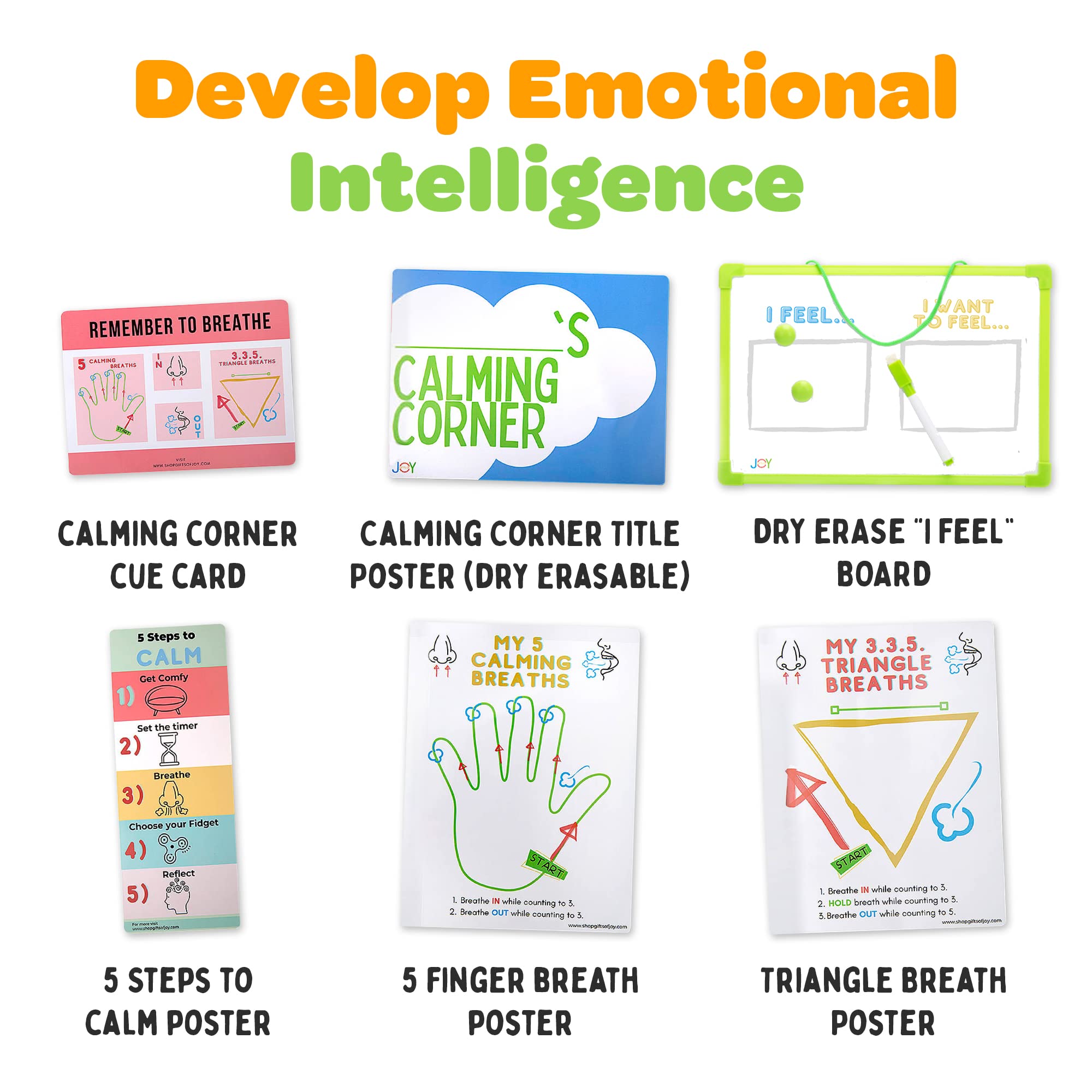 Calm Down Corner Classroom Kit for Kids - Feelings Poster, Emotion Puzzle, Social Emotional Learning Tools, Dry Erase Board & Sensory Fidget Toys | Perfect for Preschool, Kindergarten & Therapy Rooms