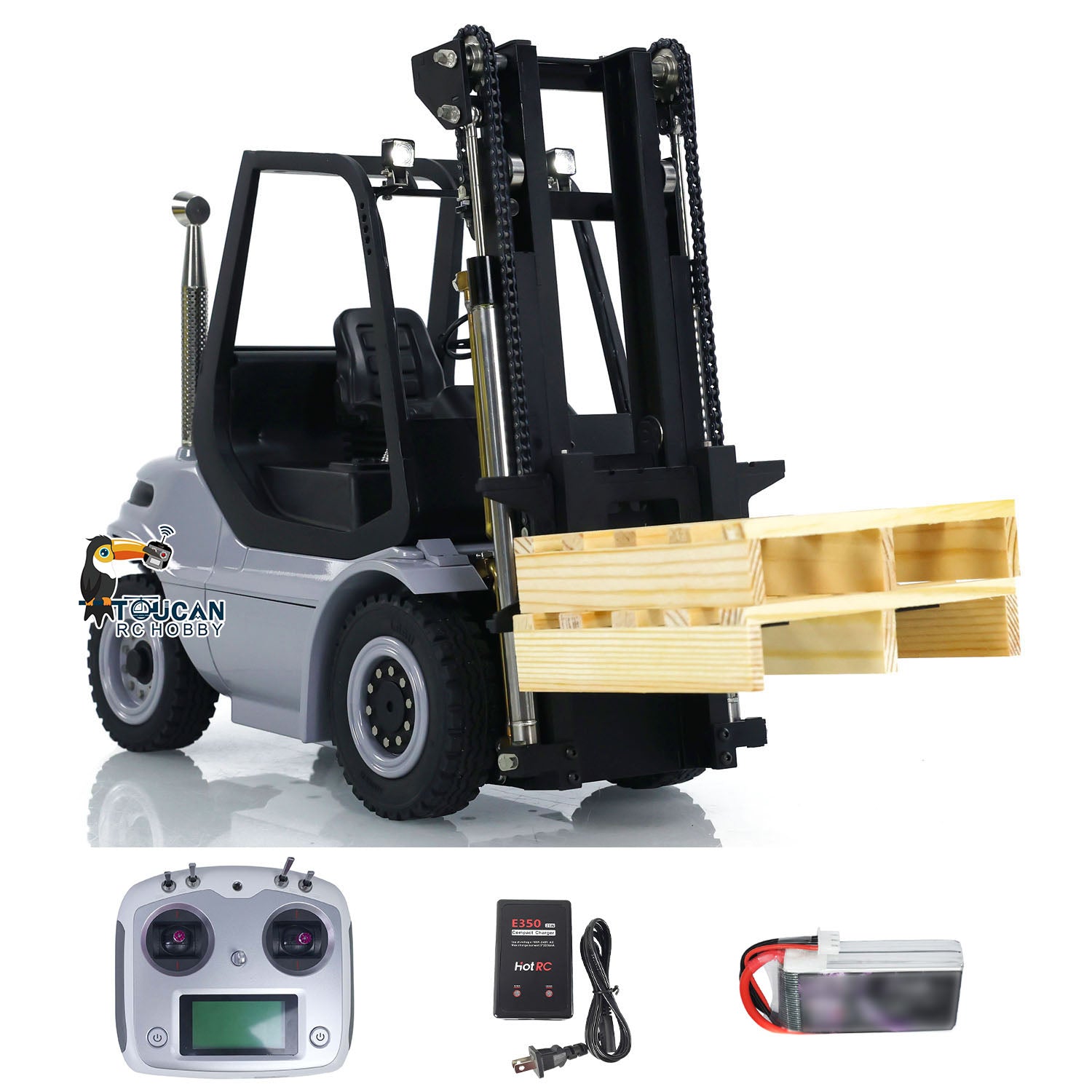 1/14 Scale Metal LESU Assembled & Painted RC Forklift Truck - RTR with Light, Sound, Motor, Servo & ESC - Includes Flysky FS Transmitter & Receiver - Perfect for Indoor/Outdoor RC Hobby, Construction Site Play & Collectors Display
