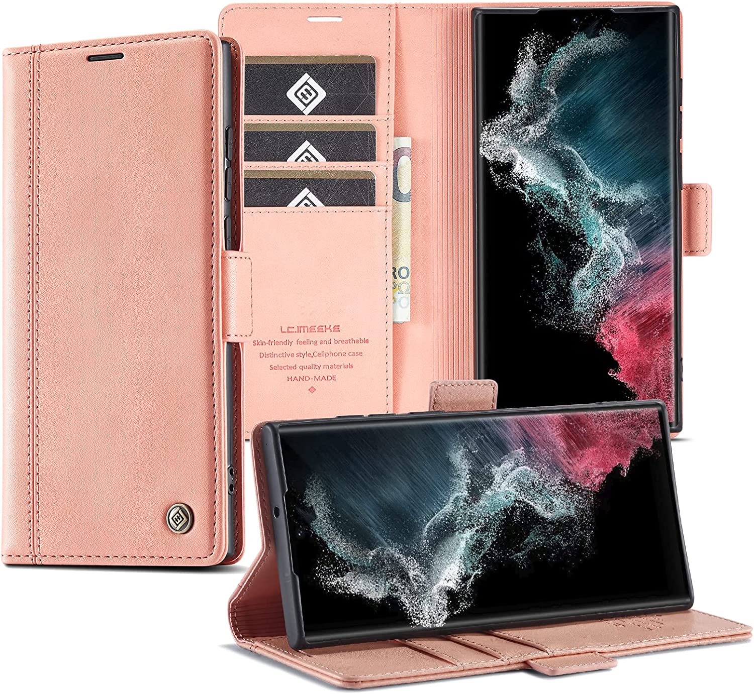 Samsung Galaxy S23 Ultra Wallet Case - Genuine Leather Magnetic Credit Card Holder with Kickstand | Perfect for Business, Travel & Everyday Use