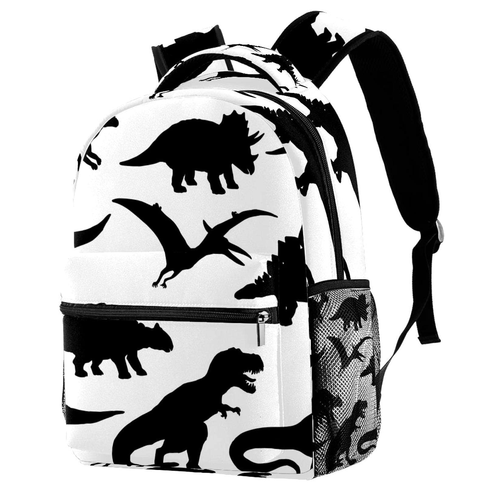Dinosaur Backpack for Kids - Black & White School Backpack for Boys & Girls - Perfect for Elementary School, Daycare & Travel