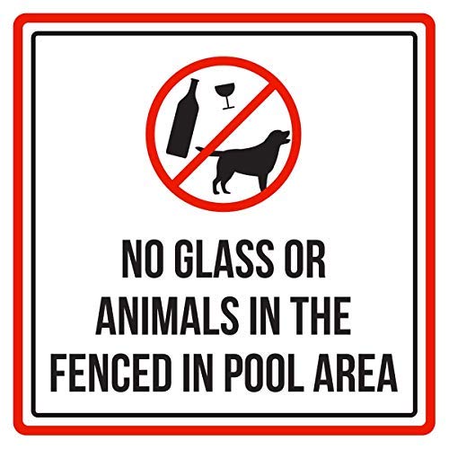 12x12 Metal Pool & Spa Safety Warning Sign - No Glass or Animals in Fenced Area - Durable Vinyl Sign for Hotels, Hot Tubs & Public Pools - Perfect for Pool Rules, Animal Restrictions & Glass-Free Zones