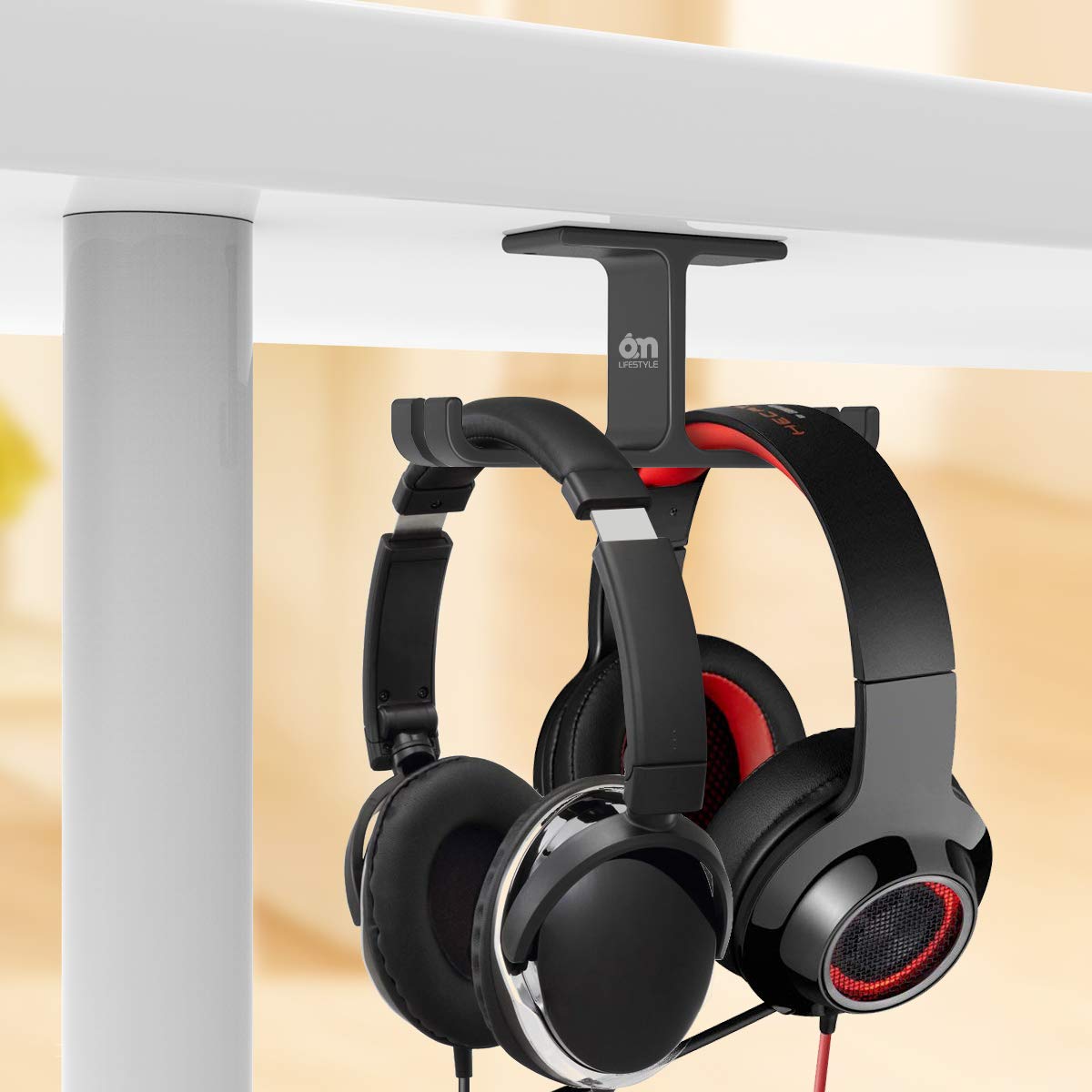 6amLifestyle Gaming Headphone Hanger - Aluminum Dual Headset Holder with Cable Organizer, Under Desk Mount for PC & Console Gaming Setup - Perfect for Home Office, Gaming Stations & Work Desks