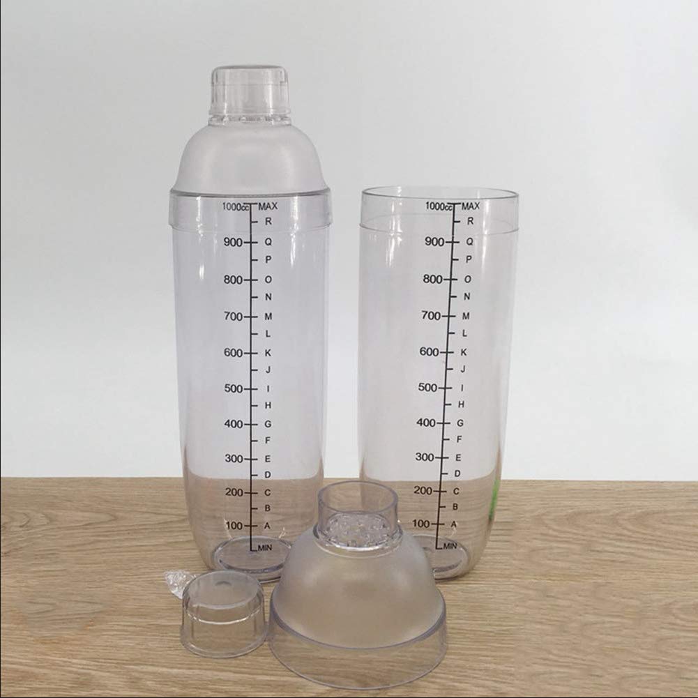 2-Piece Professional Plastic Cocktail Shaker Set - 33oz/1000cc Drink Mixer for Boba Tea, Smoothies & Cocktails - Essential Bar Tools for Home & Commercial Use