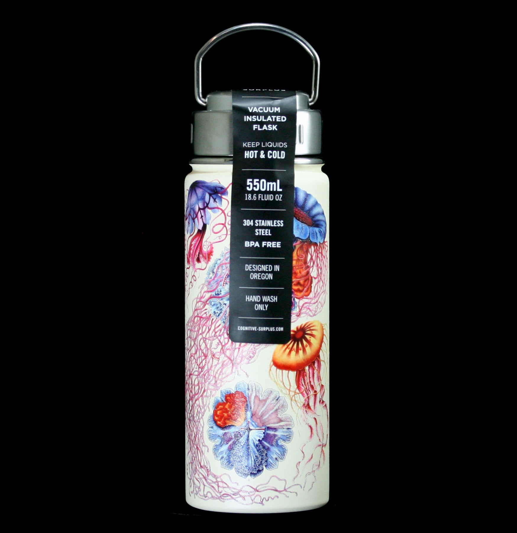 Premium Haeckel Jellyfish Design Stainless Steel Vacuum Insulated Water Bottle - Keeps Drinks Hot/Cold for 24 Hours - Perfect for Outdoor, Office & Gym Use