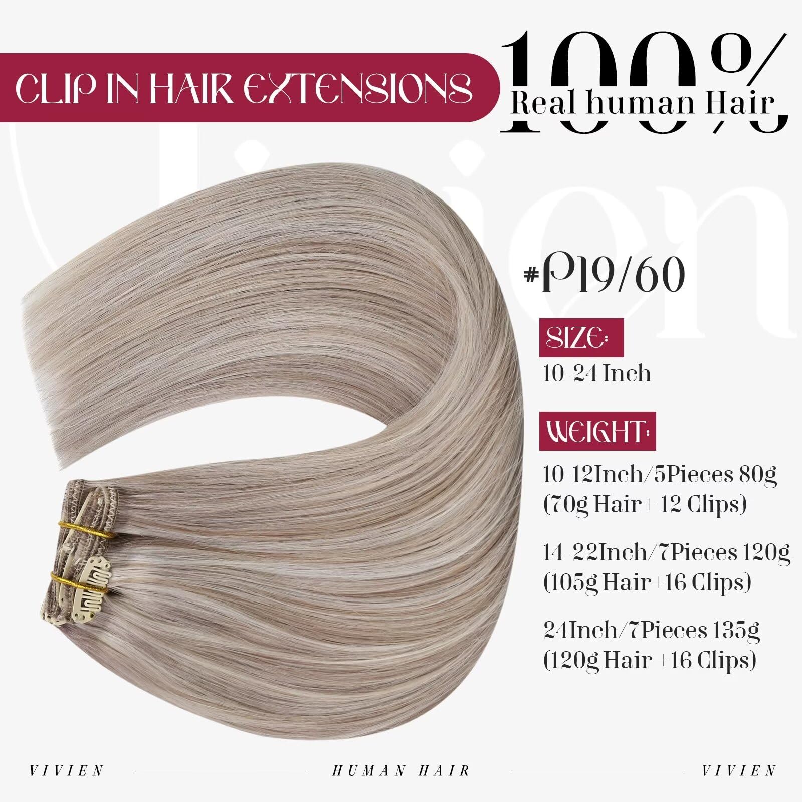 20 Inch Clip-in Human Hair Extensions - Dirty Blonde with Platinum Blonde Highlights | 120g 7pcs Full Head Straight Real Human Hair | Perfect for Parties, Weddings & Everyday Styling