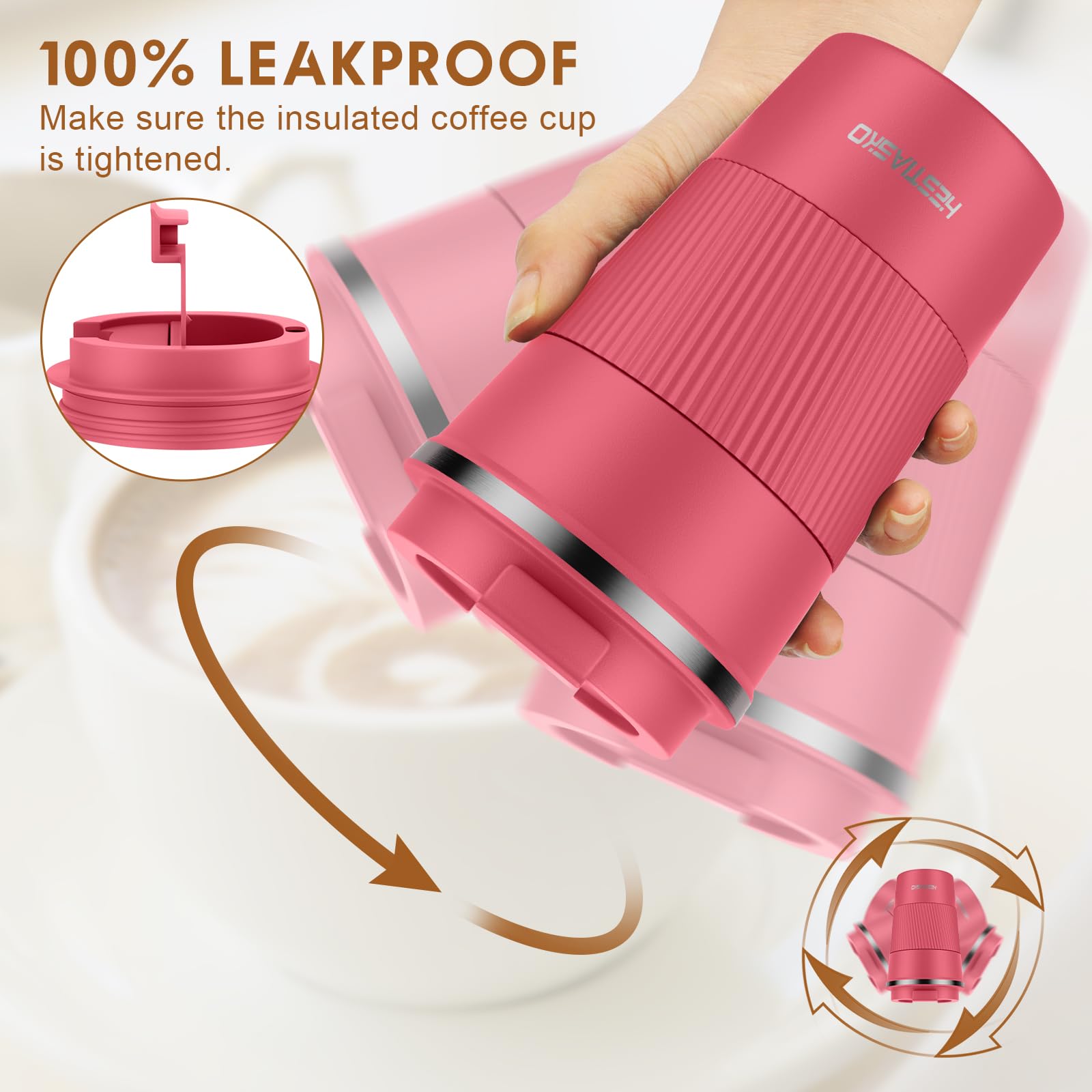 Hestiasko 13 oz (380ml) Double Walled Vacuum Insulated Travel Coffee Mug - 304 Stainless Steel Leakproof Tumbler with Lid for Hot & Cold Drinks (Rose Red) - Perfect for Coffee, Tea, Cola, Milk on the Go, Office, Commuting & Outdoor Activities