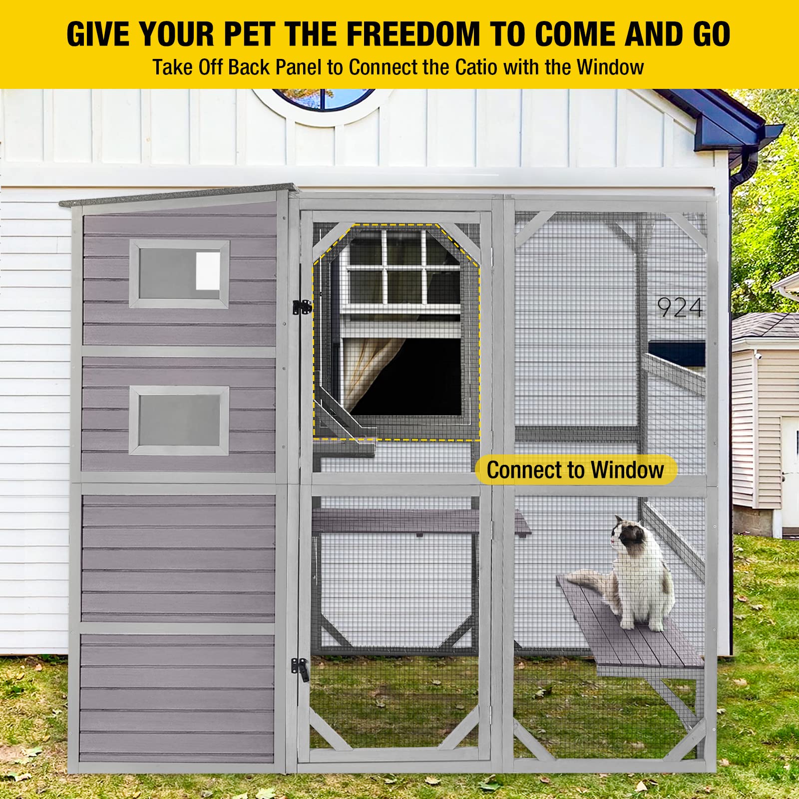 Aivituvin 4-Tier Large Cat Enclosure for Indoor & Outdoor Cats - Weatherproof Roof, 3 Resting Rooms, 3 Platforms, 5 Windows (70