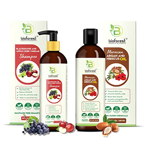 Bioforest Apple Cider Vinegar Shampoo & Argan Hair Oil Combo Set - SLS, Paraben & Sulfate Free for Healthy, Dandruff-Free Hair | Deep Cleansing & Nourishing Treatment for Dry, Damaged Hair - Perfect for Daily Hair Care Routine