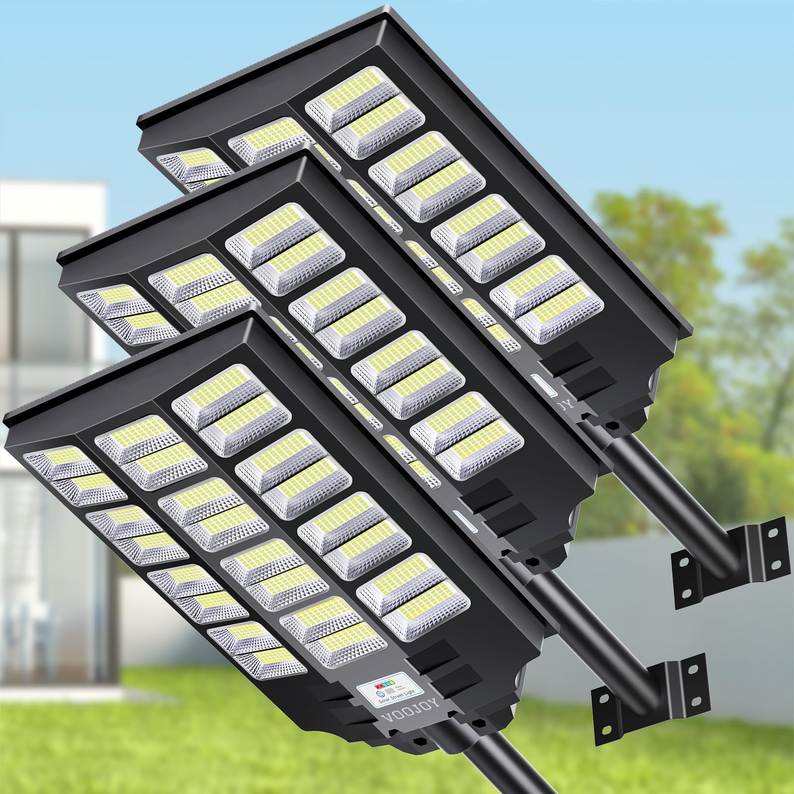 8000W Solar Street Lights Outdoor - 3 Pack Dusk to Dawn Motion Sensor Solar Lights with Remote Control for Yard, Parking Lot, Garage, Street | Weatherproof & Energy Efficient Lighting for Pathways, Driveways, and Security Areas