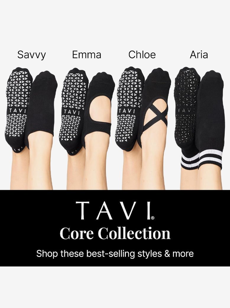 Tavi Noir Tech Savvy Grip Socks for Women - Non-Slip Yoga, Pilates & Barre Workout Socks - Ebony Black - Perfect for Dance, Gym and Home Exercises