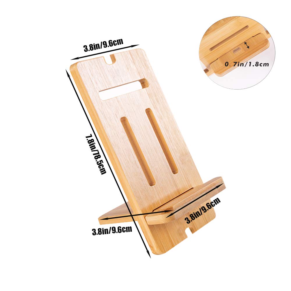 Encozy Natural Bamboo Cell Phone Stand - Wooden Desktop Mobile Phone Holder for iPhone, Samsung, Android - Perfect for Home, Office, Video Calls & Hands-Free Viewing (1PC)