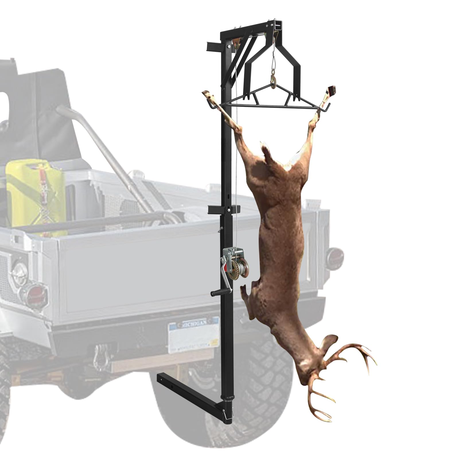 Heavy Duty Truck Hitch Game Hunting Hoist - 400 lb Capacity Complete Kit with Winch & Gambrel for Deer Processing, Skinning and Cleaning | Perfect for Field Dressing, Camping & Outdoor Hunting Adventures