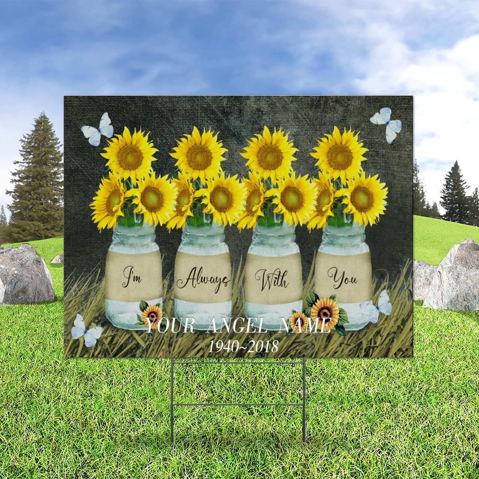 Butterfly Sunflower Yard Signs - Double-Sided Weatherproof 18x24in - Perfect for Lawn Decor & Open House Advertising