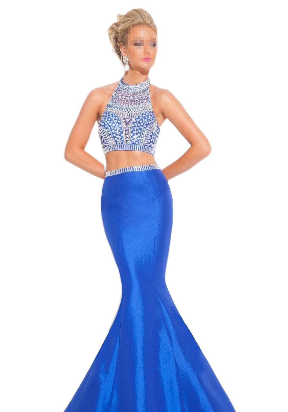Snow Lotus Women's Crystal Prom Dresses Long Mermaid Party Evening Gowns - Elegant Blue Formal Gown for Homecoming, Quinceañera & Black Tie Events (Size 4)