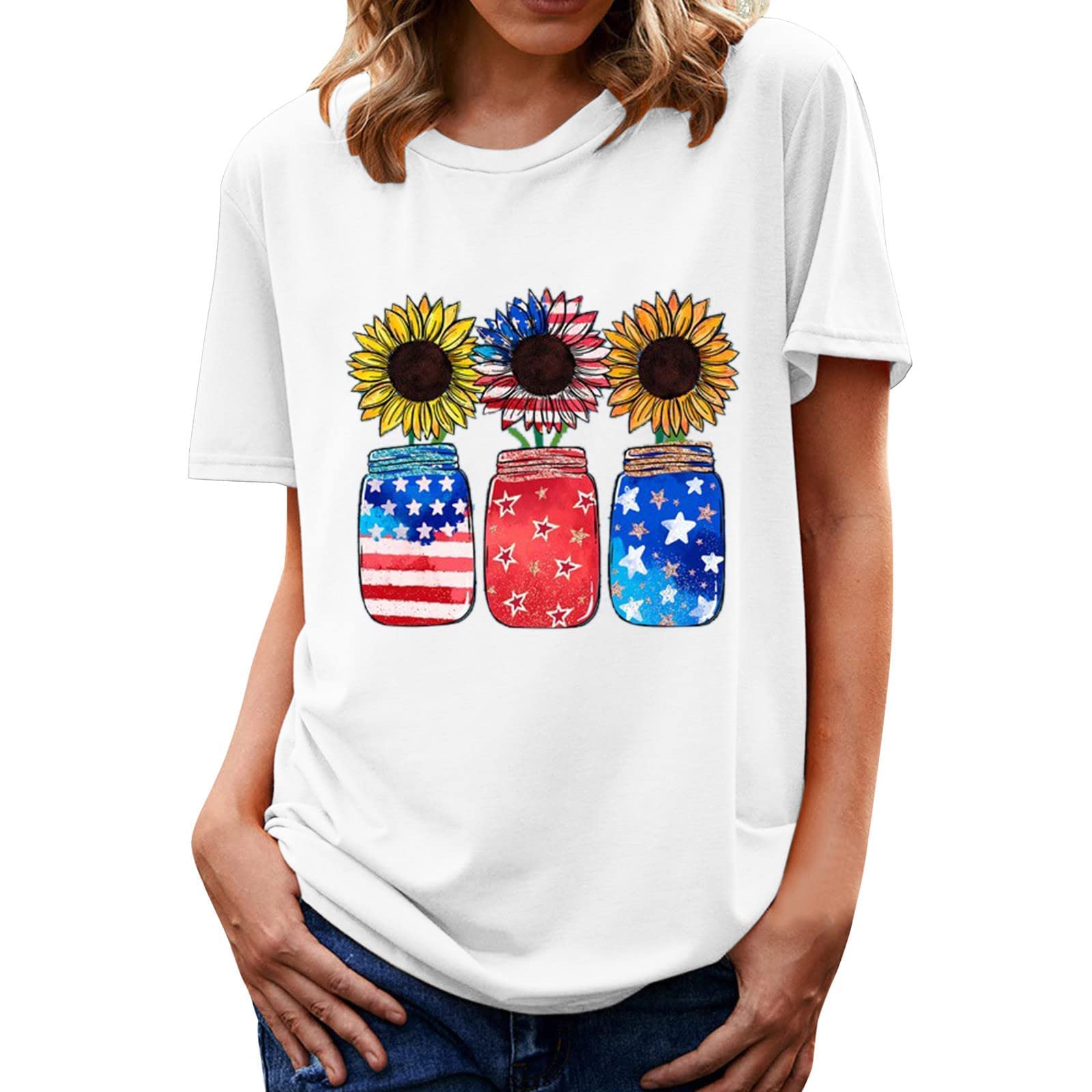 Women's Casual T-Shirts | American Flag Star Striped Graphic Tee | Patriotic 4th of July Short Sleeve Blouse | Trendy Summer Top for Independence Day Celebrations, BBQ Parties & Casual Outings
