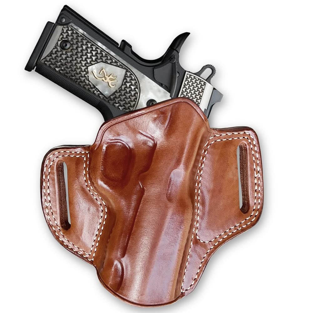 Premium Leather OWB Pancake Holster for Browning 1911-380 Non-Railed | Open Top Design | Right Hand Draw | Brown Color | Concealed Carry & Range Use