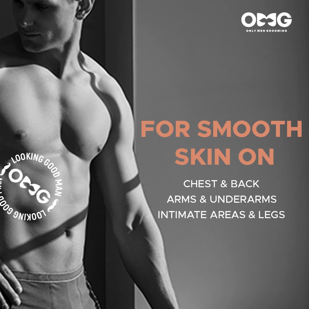 OMG Painless Hair Removal Spray for Men - Quick & Effective Body Hair Removal for Chest, Back, Hands, Legs & Intimate Areas | Enriched with Coffee Fragrance, Shea Butter & Glycerin | Works in Under 10 Minutes | 200ml | Perfect for Smooth Skin Before Beach, Gym or Date Night
