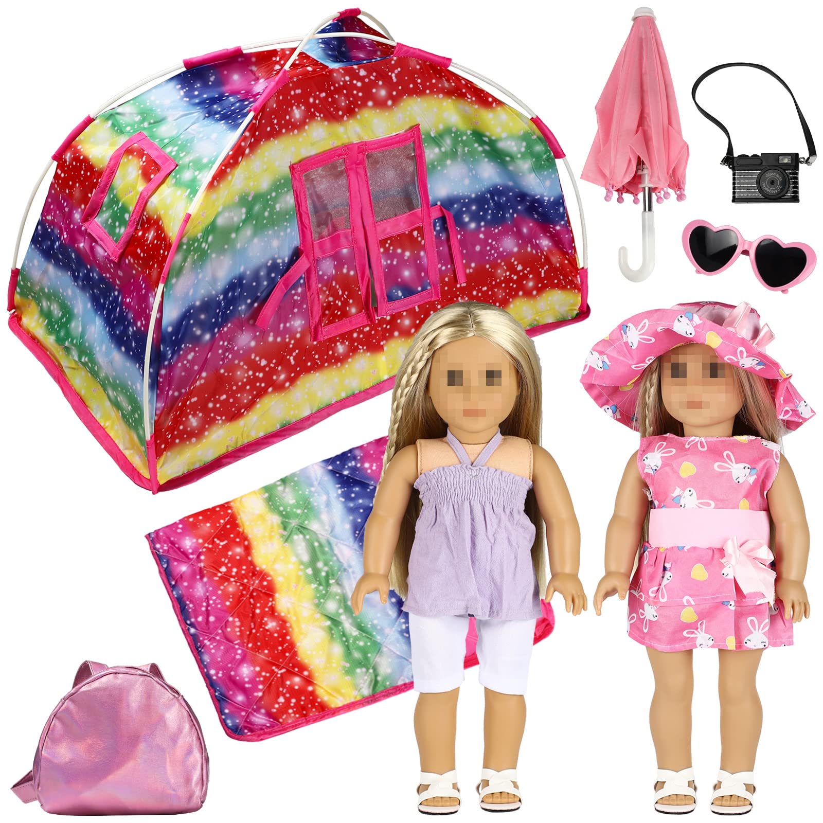 SOTOGO 9-Piece Doll Camping Set for 14-18 Inch Baby Dolls - Tent, Sleeping Bag & Outfits for Indoor Play